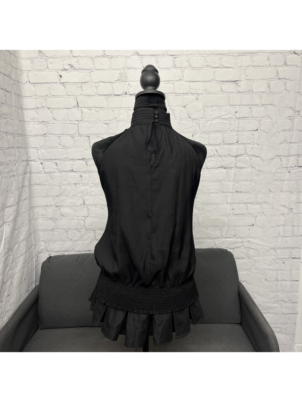Vintage 100% Silk Black High Neck Top With Dramatic Ruffles Sz S Goth Evening - Picture 4 of 10